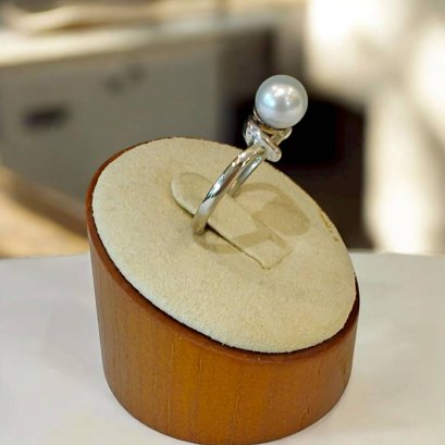 แหวนไข่มุกน้ำจืดแท้ ตัวเรือนเงิน92.5