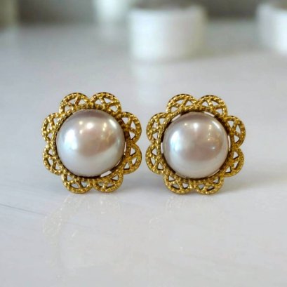 ต่างหูมุกน้ำจืด ตัวเรือนเงิน92.5