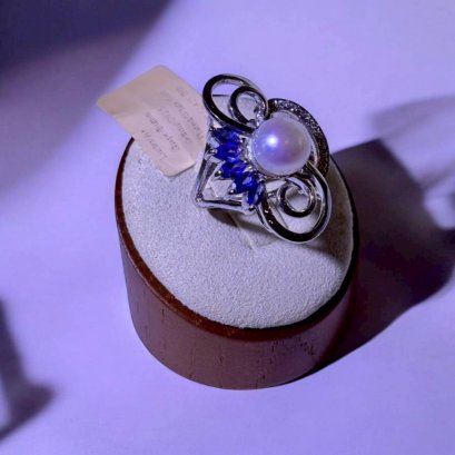 แหวนไข่มุกน้ำจืดแท้ ตัวเรือนเงิน92.5