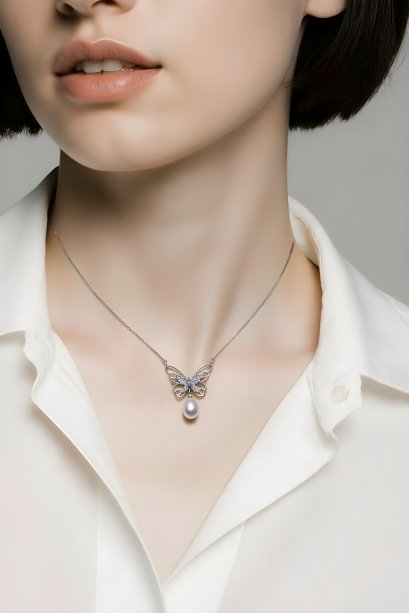 สร้อยคอมุกน้ำจืดแท้ ตัวเรือนเงิน92.5