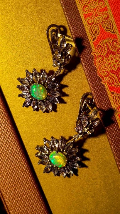 ต่างหูพลอยแทนซาไนต์,โอปอล ตัวเรือนเงิน92.5