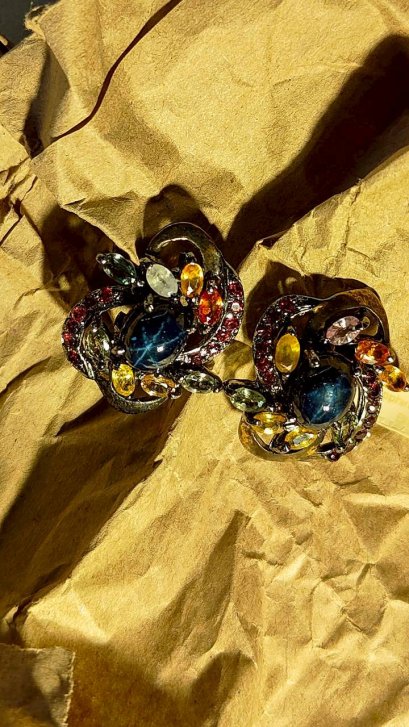 Sapphire, Mix Gemstone Earrings with silver92.5