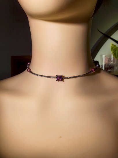 Freshwater pearl amethyst necklace with silver92.5 setting