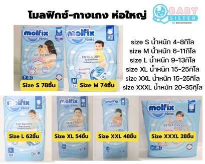 Molfix Extradry โมลฟิกซ์ เอ็กซ์ตร้าดราย -แพมเพิสเด็กแบบกางเกง ห่อใหญ่