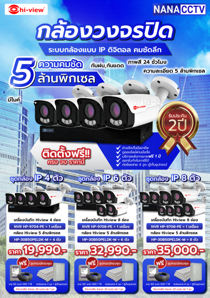 ชุดกล้องวงจรปิด IP Camera ความคมชัด 5 MP เปลี่ยนภาพเที่ยงคืนเป็นเที่ยงวัน