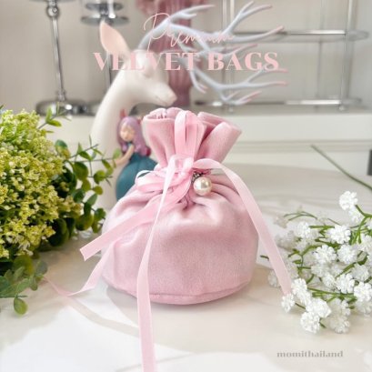 ถุงผ้ากำมะหยี่ฐานทรงกลม 13x15cm สีชมพู หวานละมุน ใบเปล่าพร้อมส่ง