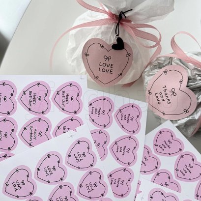 90ชิ้น10แผ่นสีชมพูรักโบว์สติ๊กเกอร์สุขสันต์วันเกิด,ขอบคุณและรัก รูปหัวใจ (ขนาดเดียว 5 * 5 ซม.)