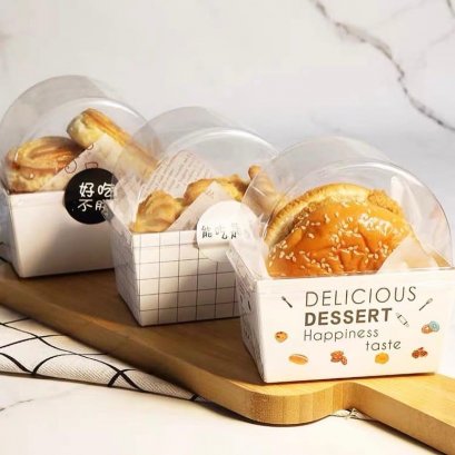 กล่องแซนวิชฝาโดม ลายตาราง ฝาปิดแน่น Foodgrade (1แพ็ค:20ชุด)