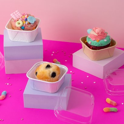 ถ้วยมัฟฟิน/ถ้วยคัพเค็ก Cupcake/Muffin Box (อบได้อุณหภูมิถึง 220 องศา) สีม่วงพาสเทล