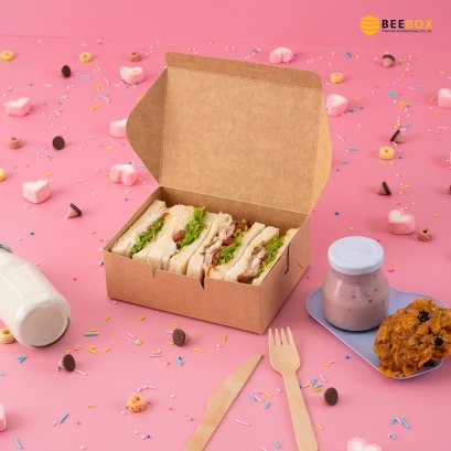 กล่องสแน็คบ็อกซ์ผืนผ้าสีน้ำตาล