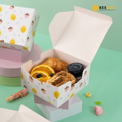 กล่องสแน็คบ็อกซ์จัตุรัสลายผึ้งขาว