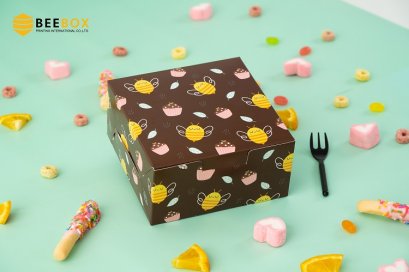 กล่องสแน็คบ็อกซ์จัตุรัสลายผึ้งน้ำตาล