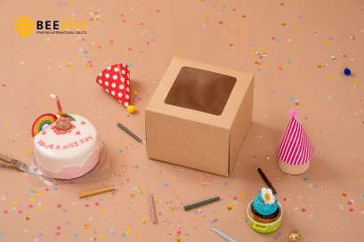 กล่องเค้ก 1 ปอนด์ทรงสูงสีนํ้าตาล