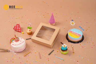 กล่องเค้ก 1 ปอนด์ทรงแบนสีนํ้าตาล