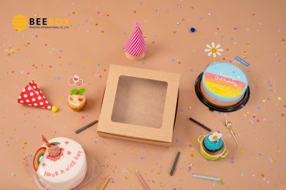 กล่องเค้ก 2 ปอนด์ทรงแบนสีน้ำตาล