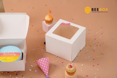 กล่องเค้ก1ปอนด์ทรงสูงสีขาว