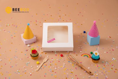 กล่องเค้ก 1 ปอนด์ทรงแบนสีขาว