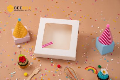 กล่องเค้ก 2 ปอนด์ทรงแบนสีขาว