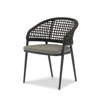 ภาพระยะใกล้วัสดุเก้าอี้ Jack Outdoor Armchair สี Charcoal แสดงงานเชือกถัก woven rope และโครงอะลูมิเนียมเคลือบกันสนิม | ms natural design