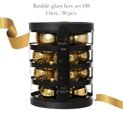 Gold Mixed Glass Christmas Bauble Set | &Oslash; 8 cm
