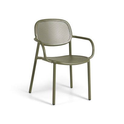 รายละเอียดวัสดุและโครงอะลูมิเนียมของเก้าอี้เอ้าดอร์ Gusto Stackable Armchair สี Green Matt | Gusto outdoor chair close-up by ms natural design