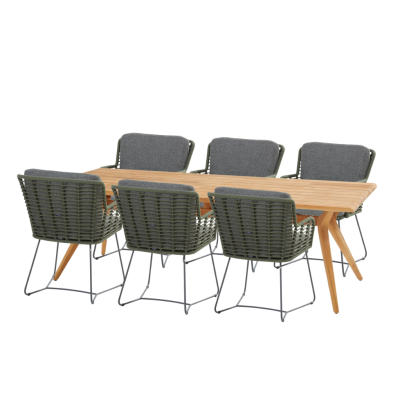 Belair dining table set with Fabrice green chairs