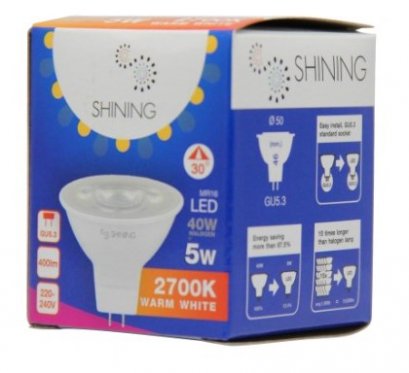 หลอดไฟ 5 วัตต์ LED MR16 220V รุ่น SHINING