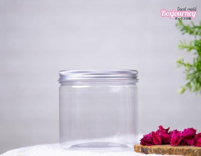 กระปุกPET 8.5x10 cm. ฝาอลูเนียมเงิน 565ml.(10 ใบ)
