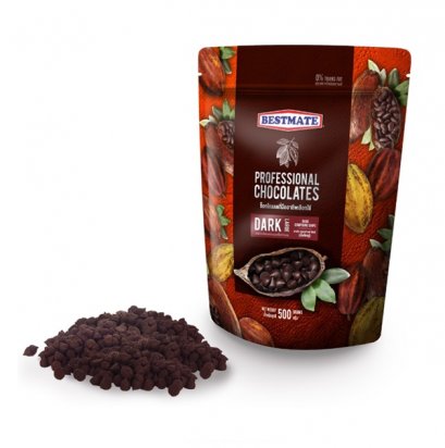 ดาร์กช็อกโกแลต คอมพาวด์ ชิพส์ (เม็ดใหญ่) ตรา เบสท์เมท 500กรัม BESTMATE DARK CHOCOLATES COMPOUND CHIPS 500g. (ยกลัง 20 ชิ้น)