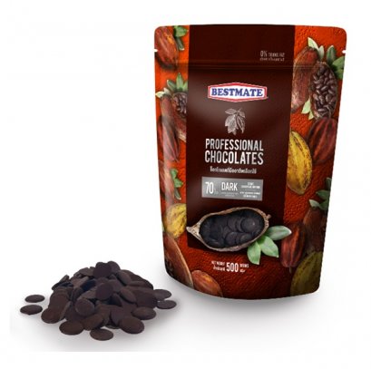 70% ดาร์ก คูเวอร์เจอร์ บัทเทินส์ (ชนิดกระดุม) ตรา เบสท์เมท 500กรัม BESTMATE DARK COUVERTURE BUTTON 500g.