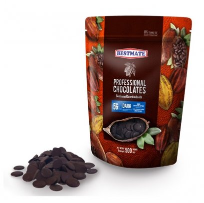 56% ดาร์ก คูเวอร์เจอร์ บัทเทินส์ (ชนิดกระดุม) ตรา เบสท์เมท 500กรัม BESTMATE DARK COUVERTURE BUTTON 500g.