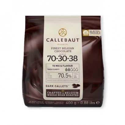 ดาร์กช็อกโกแลต คูเวอร์เจอร์ 70.5% ตรา คาลลีบาวท์ 400กรัม CALLEBAUT DARK CHOCOLATE COUVERTURE 70.5% 400g. (ยกลัง 7 ชิ้น)