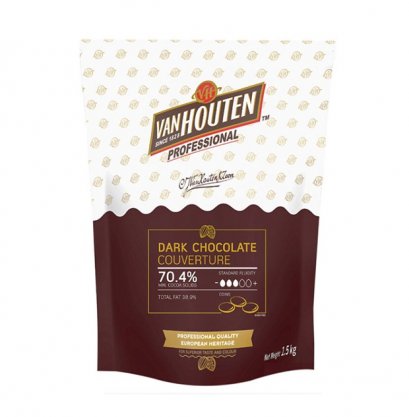 ดาร์ก ช็อกโกแลต คูเวอร์เจอร์ 70.4% ตรา แวน ฮูเต็น 1.5กก. VAN HOUTEN DARK CHOCOLATE COUVERTURE 70.4% 1.5kg.