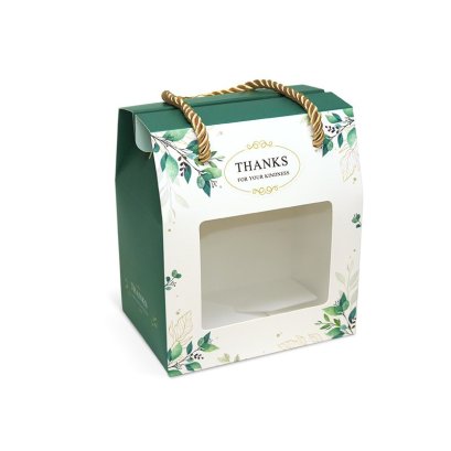 BK70W-003 กล่องหูหิ้ว 8.5X12X14 ซม.ลายใบไม้สีเขียว 5 ชิ้น