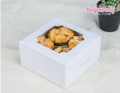 กล่องสแน็ค หน้าต่างกว้าง สีขาว (กล่องเค้กครึ่งปอนด์) (20ชิ้น/แพ็ค)