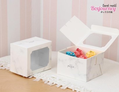 กล่องเค้ก 2 ชิ้น ทรงสูง ลายมาร์เบิ้ล (20ใบ/แพ็ค)