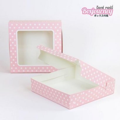 กล่องเค้ก 3 ปอนด์ทรงเตี้ย ลายชมพูจุด(20ชิ้น/แพค)