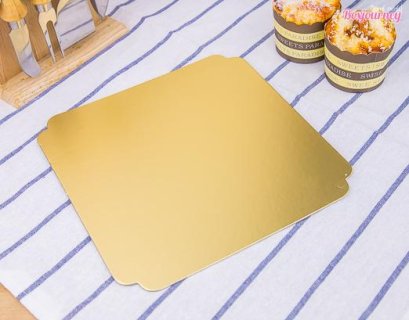 ฐานรองเค้ก 2 ปอนด์ สีทองด้าน ขอบหยัก(20ชิ้น/แพค)