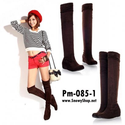  [พร้อมส่ง 36,39] [Boots] [Pm-085-1] Boots รองเท้าบู๊ทหนังกำมะหยี่สีน้ำตาล ด้านในบุขนกันหนาวหนังนิ่มใส่เลยหัวเข่า เสริมส้นด้านใน 3cm 