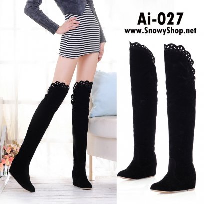  [PreOrder] [Aai-027] รองเท้าบู๊ทยาวสีดำเหนือเข่า ด้านหลังจั๊ม เสริมส้นด้านใน ผ้ากำมะหยี่น่ารักมากๆ 