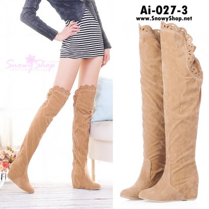 [พร้อมส่ง 36,37,38,39,] [Aai-027-3] รองเท้าบู๊ทยาวสีน้ำตาลอ่อนเหนือเข่า ด้านหลังจั๊ม เสริมส้นด้านใน ผ้ากำมะหยี่น่ารักมากๆ 