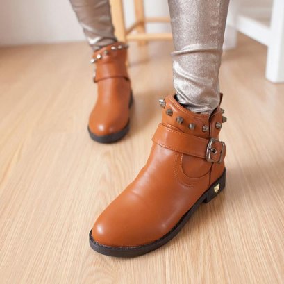  [[พร้อมส่ง 36,37 ]] [Ai-035-1] Aix++รองเท้าบู๊ท++รองเท้าบู๊ทสั้นสีน้ำตาล รัดเข็มขัด ดีไซน์เก๋