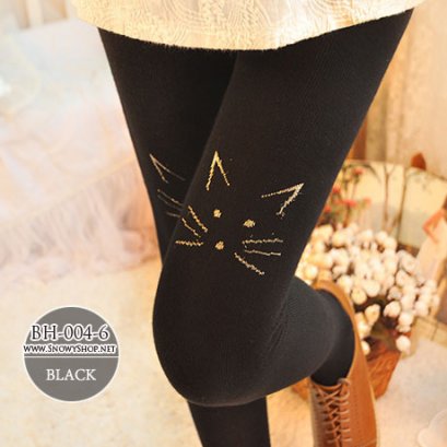  [PreOrder] [BH-004-6] BH เลคกิ้งกันหนาวสีดำ ลายแมวน่ารัก