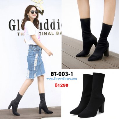 [พร้อมส่ง 36,37,38,39,40] [BT-003-1] Boots รองเท้าบู๊ทสั้นสีดำ ด้านในเท้าซับขนบางๆกันหนาว ผ้าข้อเท้าไม่ซับขน ส้นหนาสูง สวยมากๆ