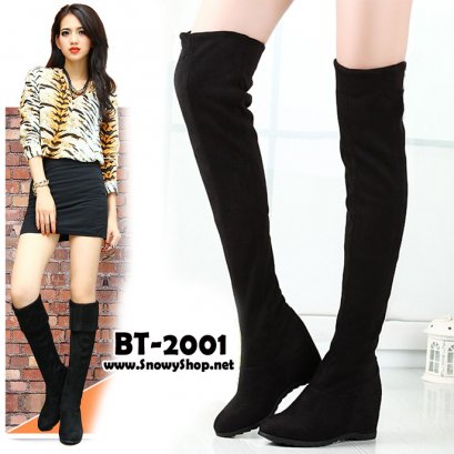  [พร้อมส่ง 36,37,38,39,40] [BT-2001] Boots รองเท้าบู๊ทหนังกำมะหยี่สีดำ ด้านในบุขนกันหนาวหนังนิ่มใส่เลยหัวเข่า เสริมส้นด้านใน รุ่นยอดนิยมที่สุดค่ะ