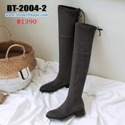 [พร้อมส่ง 36,37,38,39,40,41,42,43] [BT-2004-2]  Long Boots รองเท้าบู๊ทยาวสีเทาเข้ม ผ้ากำมะหยี่ ด้านในซับขนกันหนาว ขอบบนด้านหลังผูกเชือก ส้นเตี้ยค่ะ 