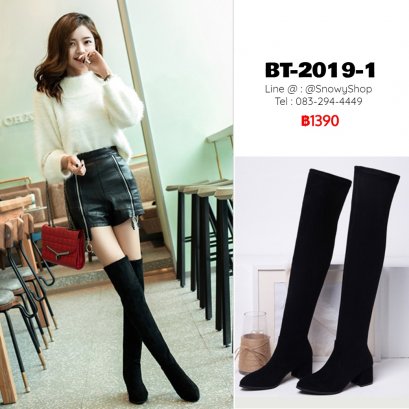 [พร้อมส่ง 36,38] [BT-2019-1]  Long Boots รองเท้าบู๊ทยาวสีดำ ผ้ากำมะหยี่ ด้านในซับขนกันหนาว เป็นรองเท้ามีส้น ใส่กันหนาวได้