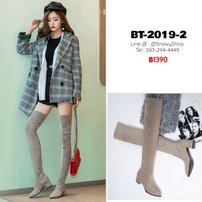 [พร้อมส่ง 36,37,38,39,40] [BT-2019-2]  Long Boots รองเท้าบู๊ทยาวสีครีม ผ้ากำมะหยี่ ด้านในซับขนกันหนาว เป็นรองเท้ามีส้น ใส่กันหนาวได้ 