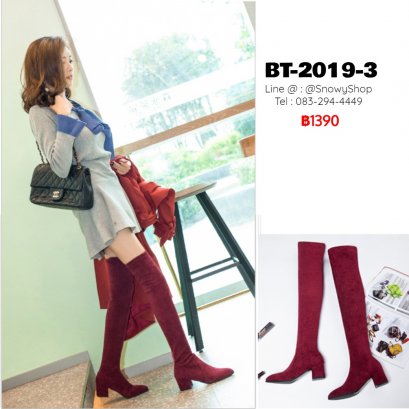 [พร้อมส่ง 36,37,38,39,40] [BT-2019-3]  Long Boots รองเท้าบู๊ทยาวสีแดง ผ้ากำมะหยี่ ด้านในซับขนกันหนาว เป็นรองเท้ามีส้น ใส่กันหนาวได้ 