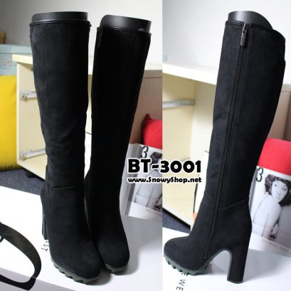  [พร้อมส่ง 40] [Boots] [BT-3001] Boots รองเท้าบู๊ทหนังกำมะหยี่สีดำ ด้านในบุขนกันหนาว สูงหนาใส่สบายมีซิปข้างค่ะ